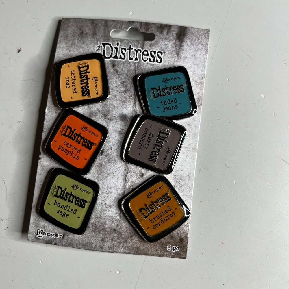 Tim Holtz Distress Enamel Pin Set 8 Ranger Ink Tattered Rose Faded Jeans 6pc